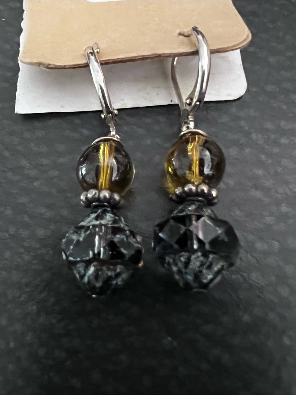 Handcrafted Amber and Hematite Drop Earrings - Women Jewelry Sterling